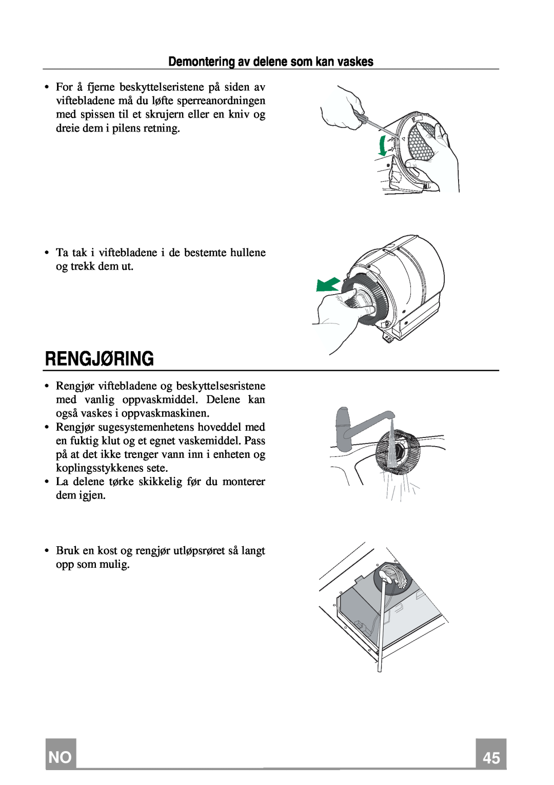Franke Consumer Products FCH 906 XS ECS manual Rengjøring, Demontering av delene som kan vaskes 