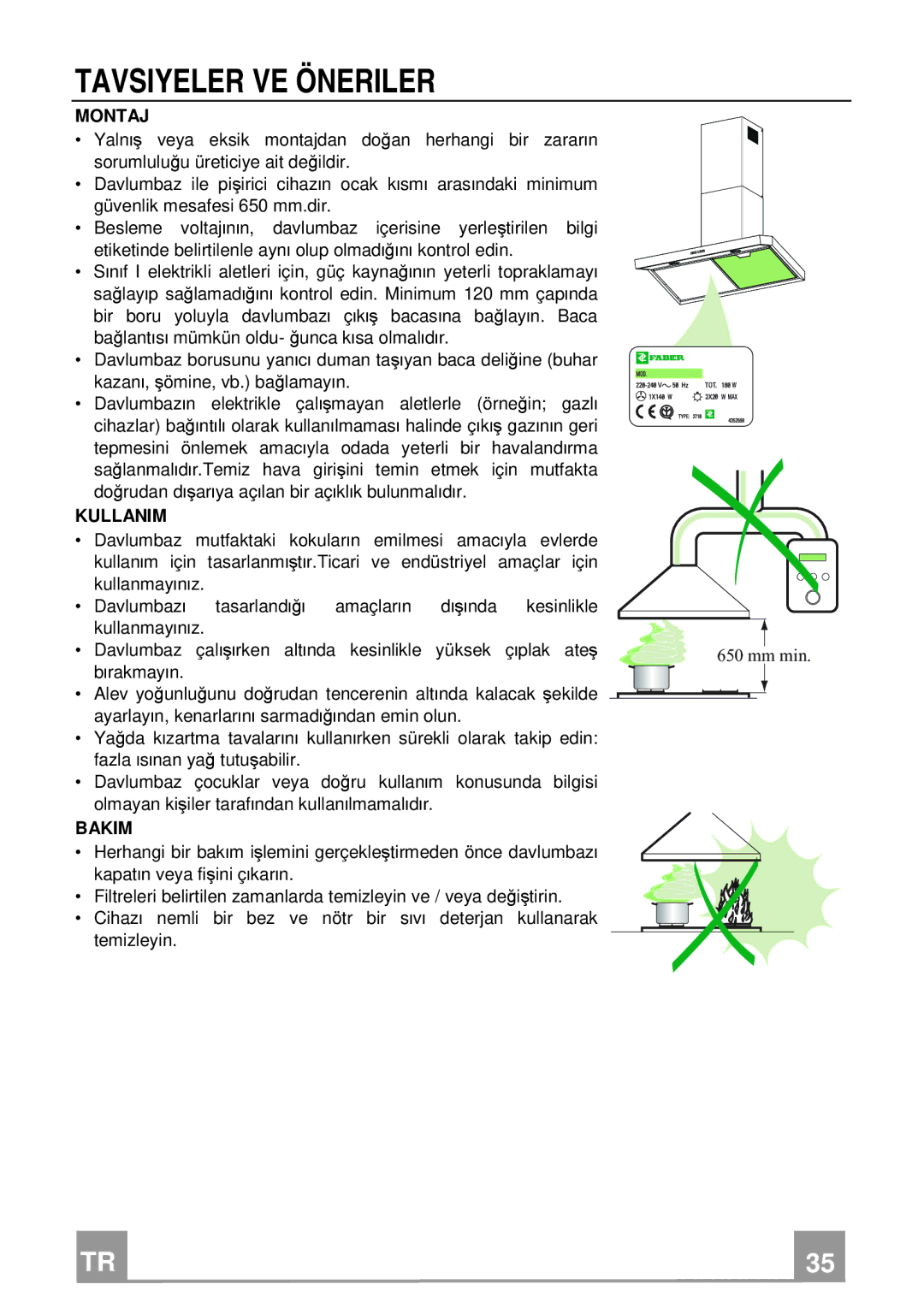 Franke Consumer Products FCH 906 manual Tavsiyeler VE Öneriler, Montaj 