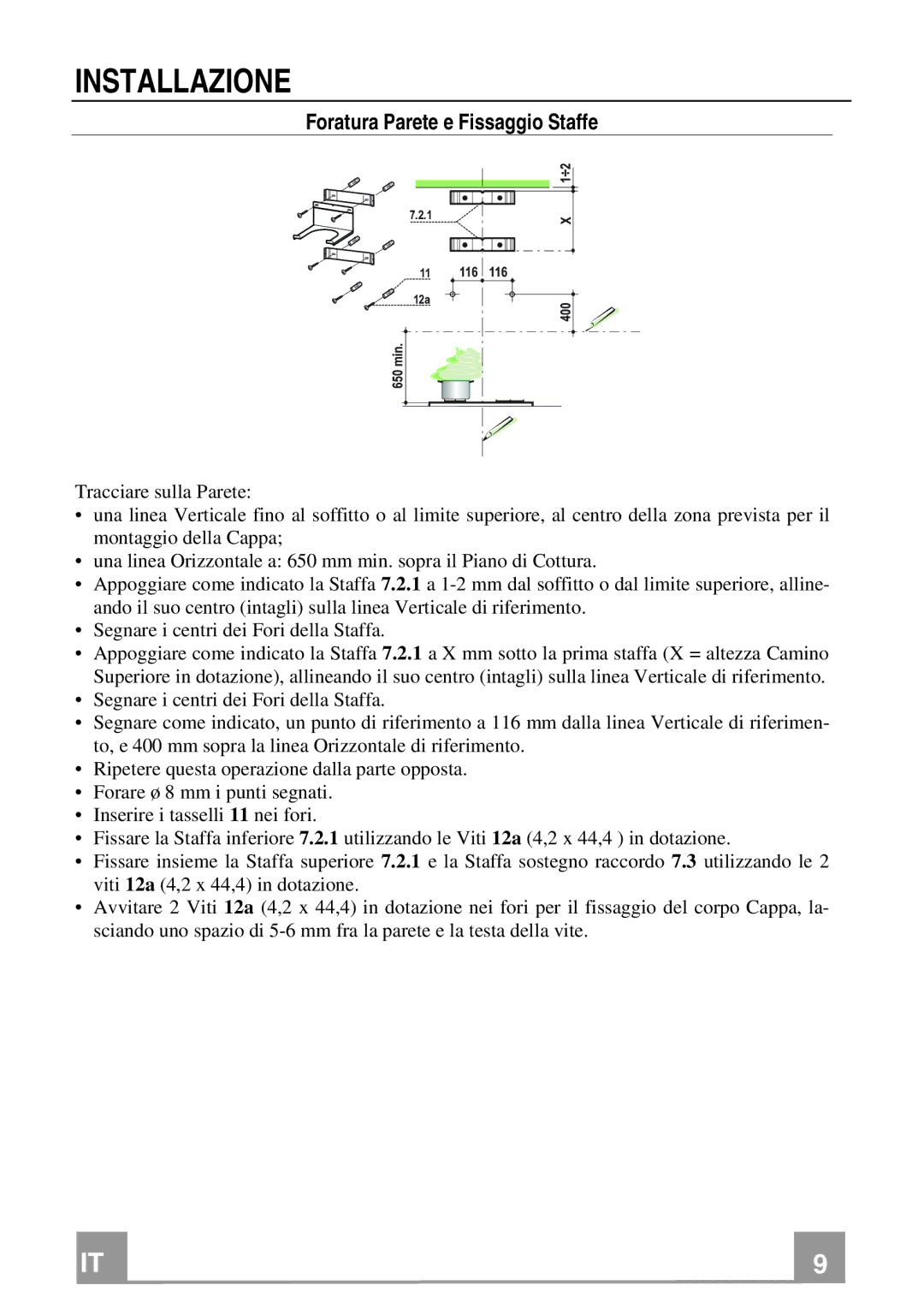 Franke Consumer Products FCH 906 manual Installazione, Foratura Parete e Fissaggio Staffe 