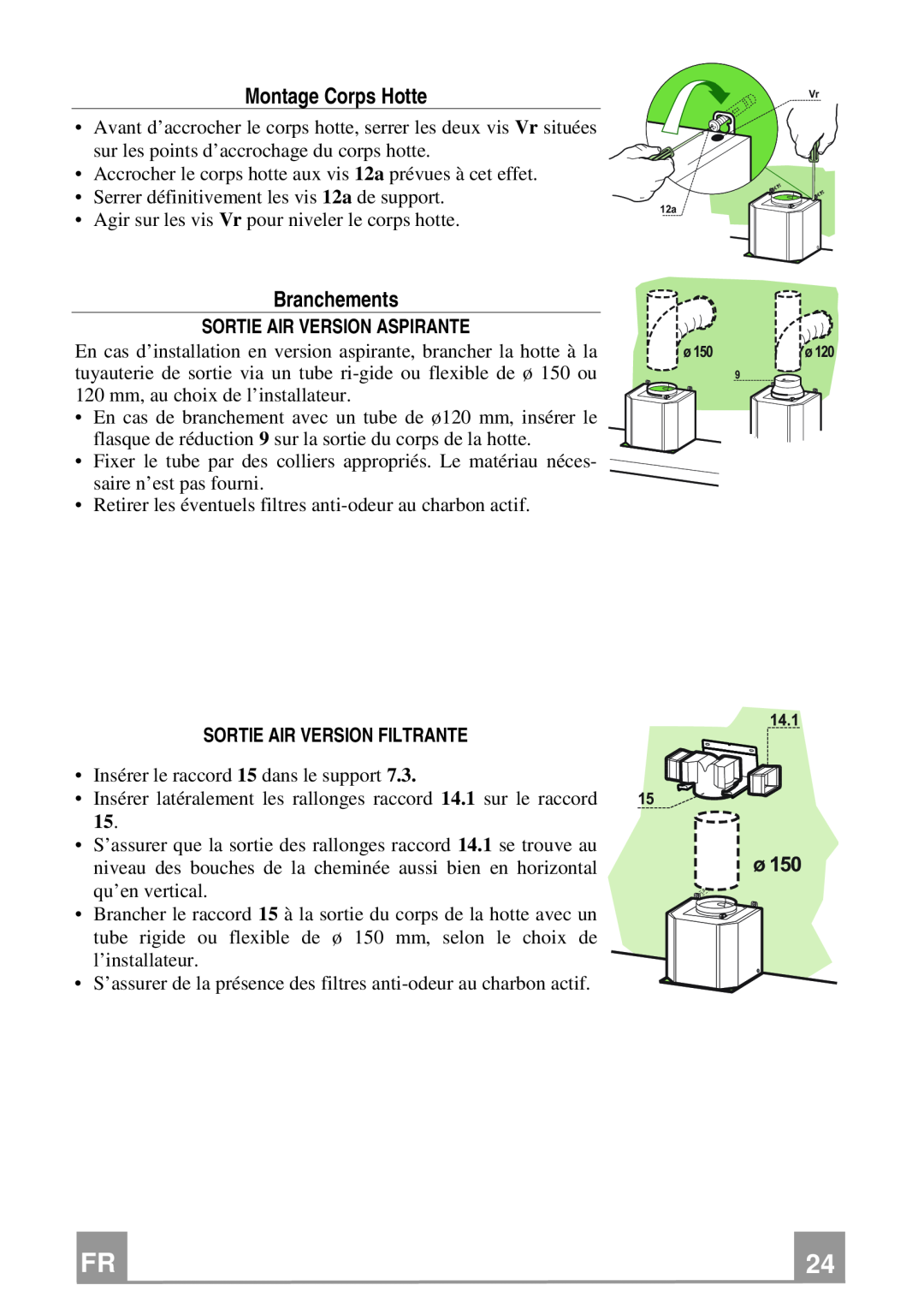 Franke Consumer Products FCH 906 manual Sortie Air Version Filtrante 