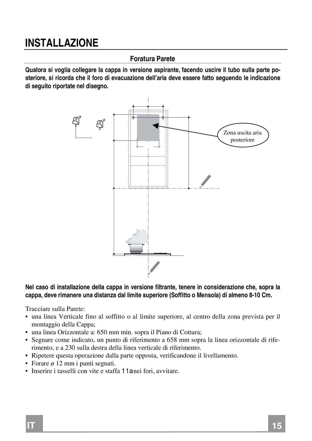 Franke Consumer Products FCR 708-H TC manual Installazione, Foratura Parete 