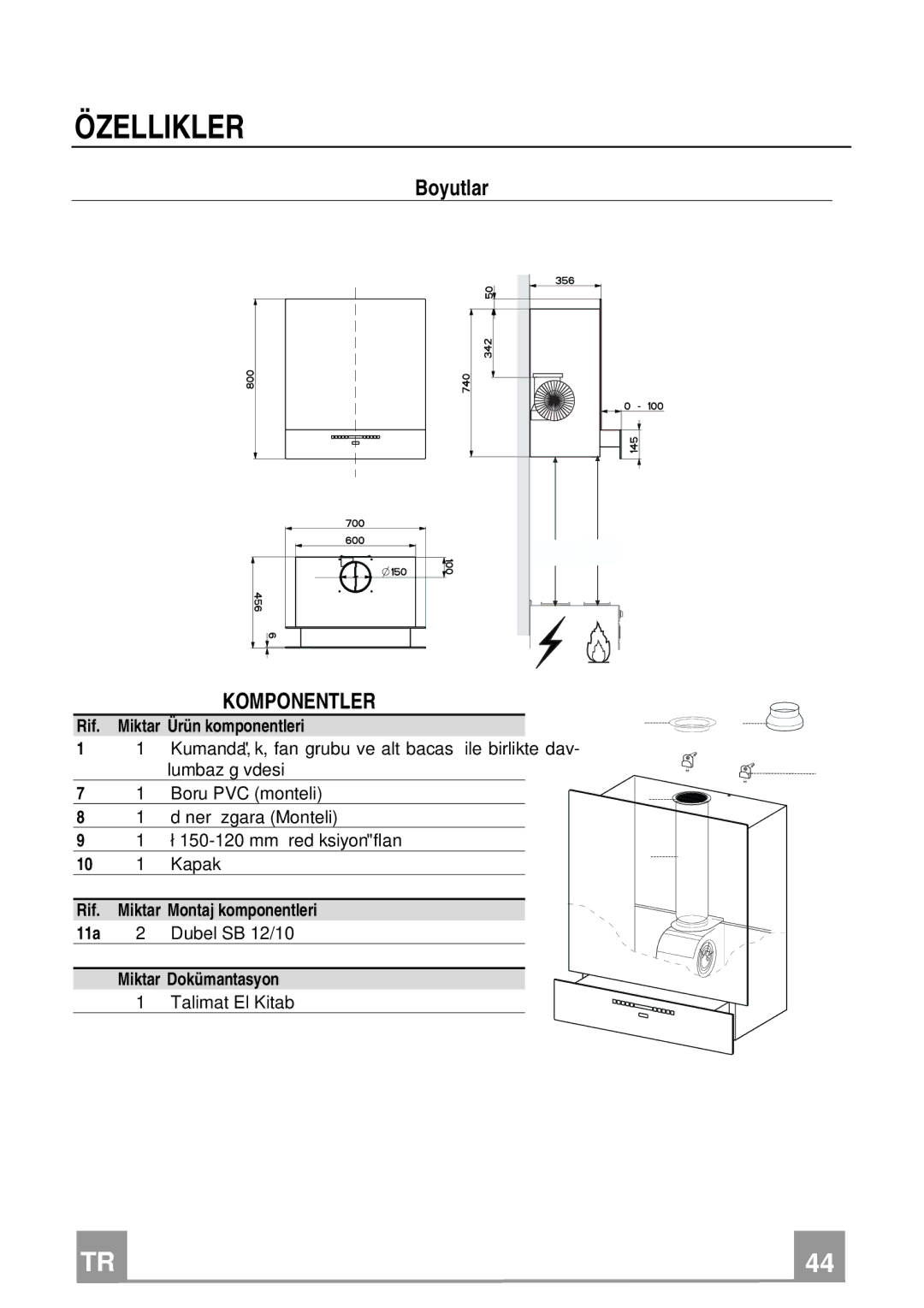 Franke Consumer Products FCR 708-H TC manual Özellikler, Boyutlar 