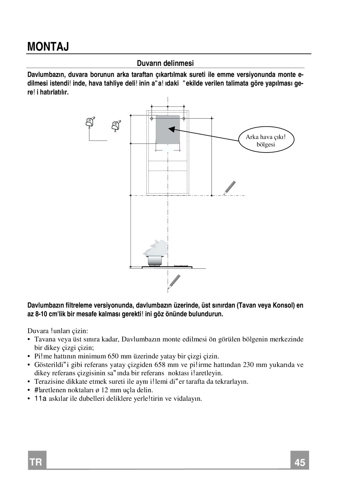 Franke Consumer Products FCR 708-H TC manual Montaj, Duvarın delinmesi 