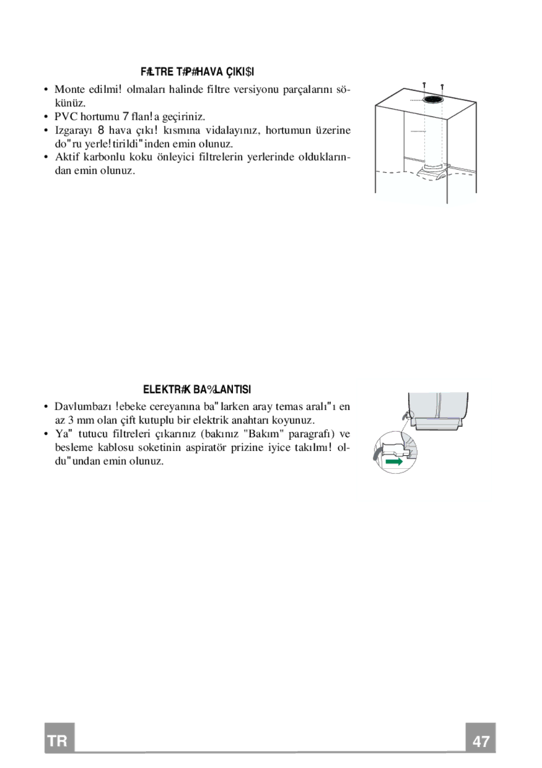 Franke Consumer Products FCR 708-H TC manual Fİltre Tİpİ Hava Çikişi, Elektrİk Bağlantisi 