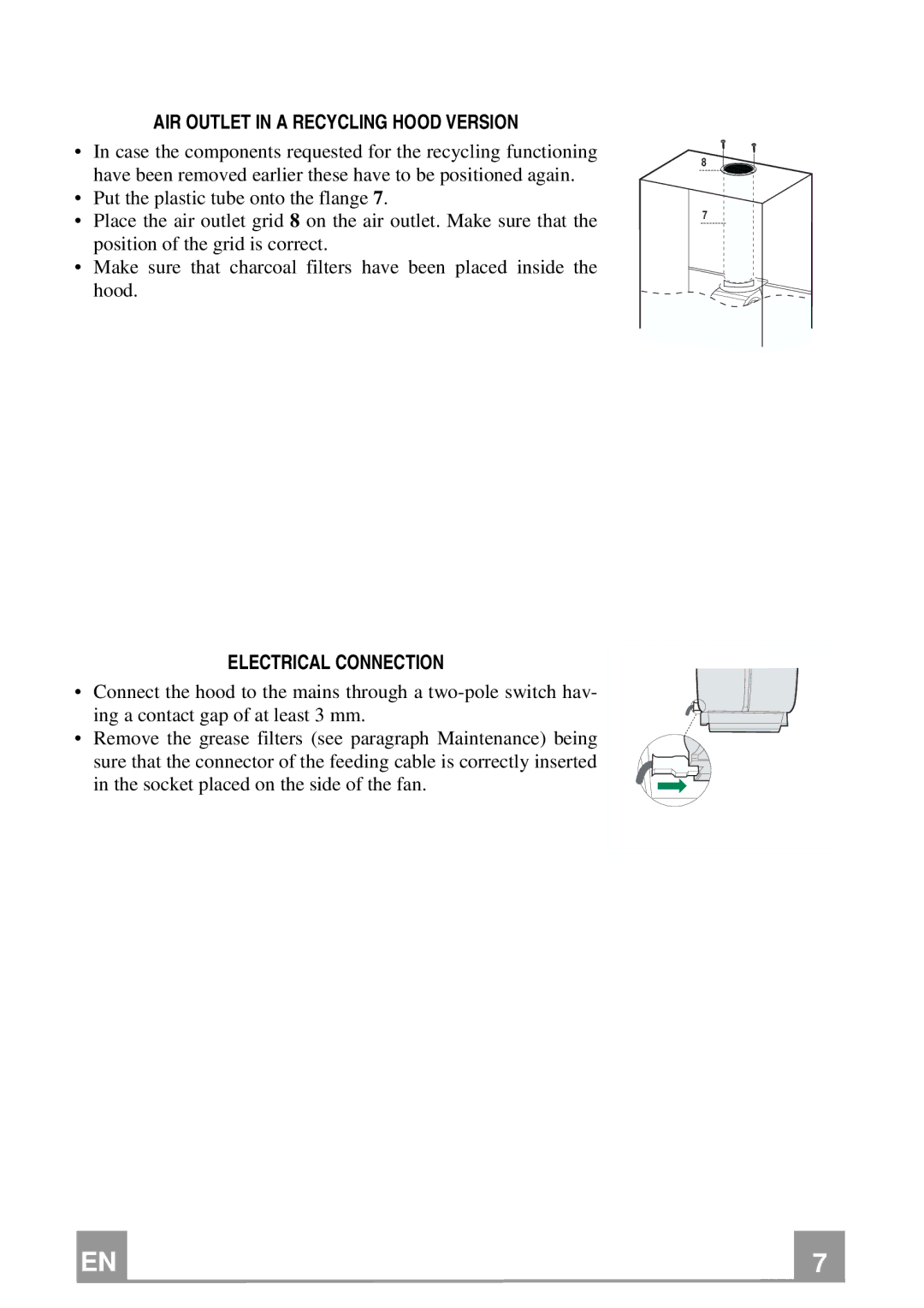 Franke Consumer Products FCR 708-H TC manual AIR Outlet in a Recycling Hood Version, Electrical Connection 