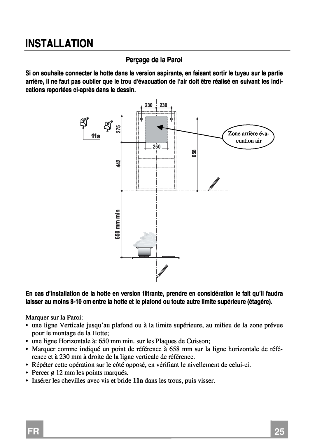 Franke Consumer Products FCR 708-H TC manual Perçage de la Paroi, Installation 