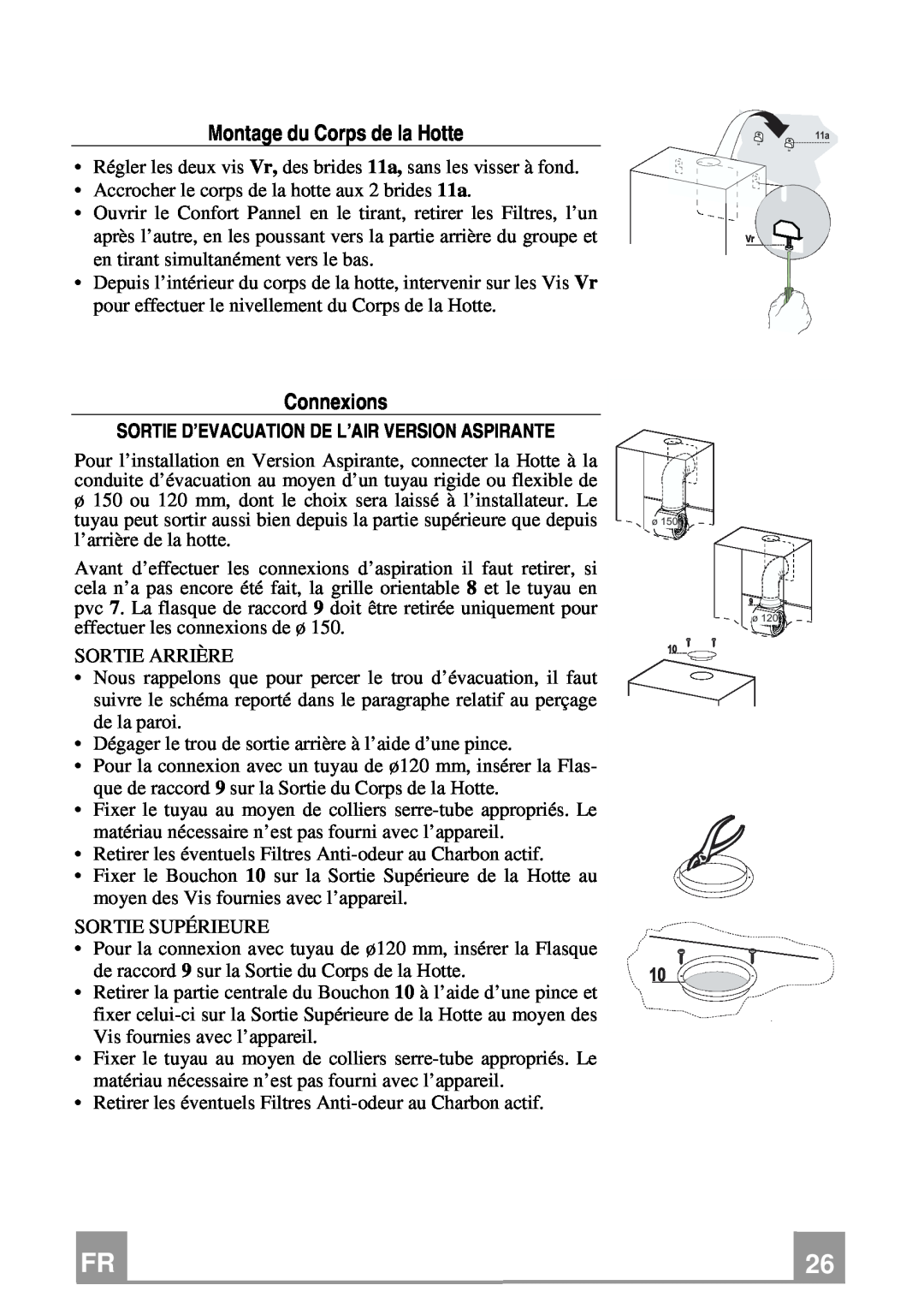 Franke Consumer Products FCR 708-H TC manual Montage du Corps de la Hotte, Connexions 