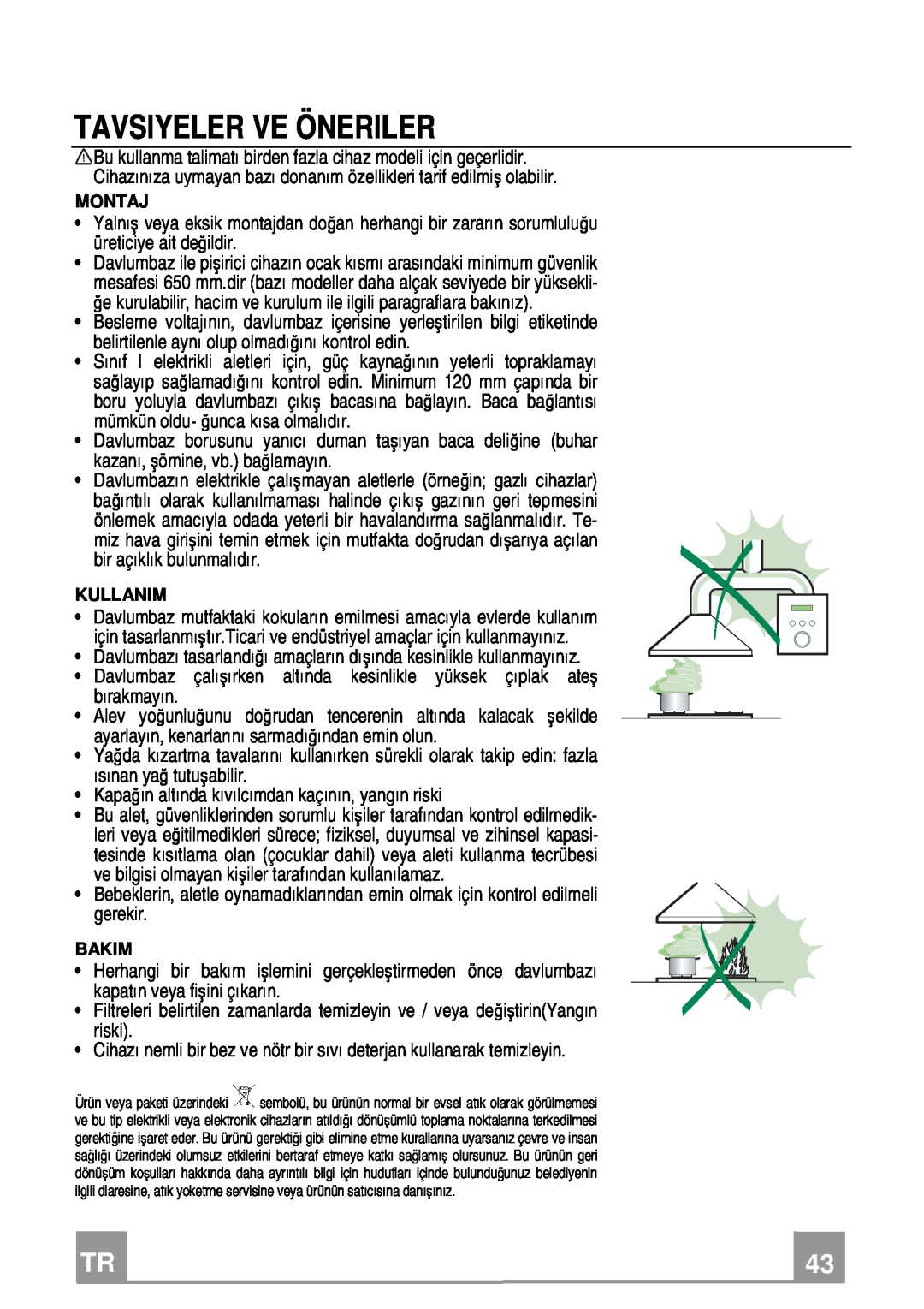 Franke Consumer Products FCR 708-H TC manual Tavsiyeler Ve Öneriler 