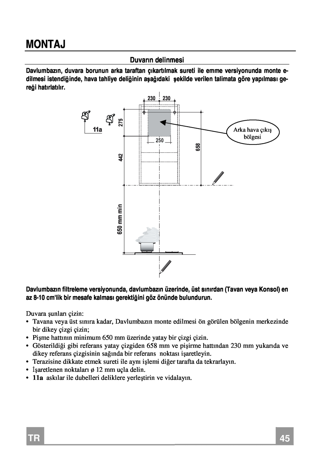Franke Consumer Products FCR 708-H TC manual Montaj, Duvarın delinmesi 