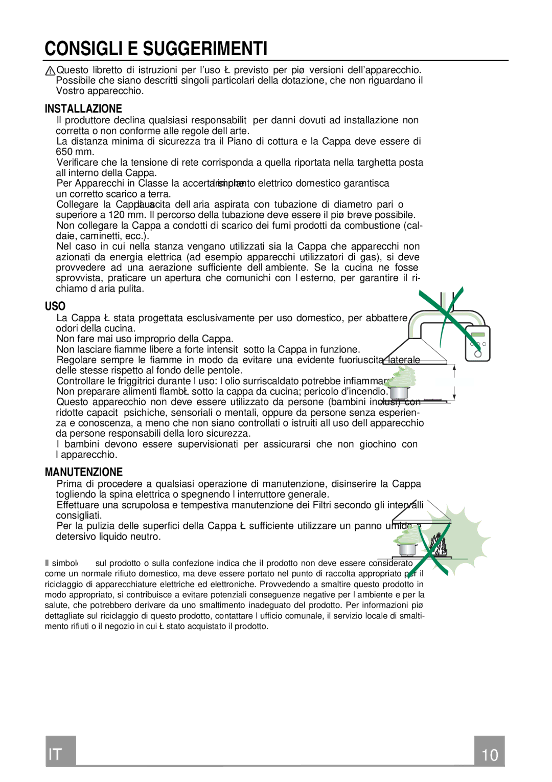 Franke Consumer Products FCR 903 manual Consigli E Suggerimenti, Installazione, Uso, Manutenzione 