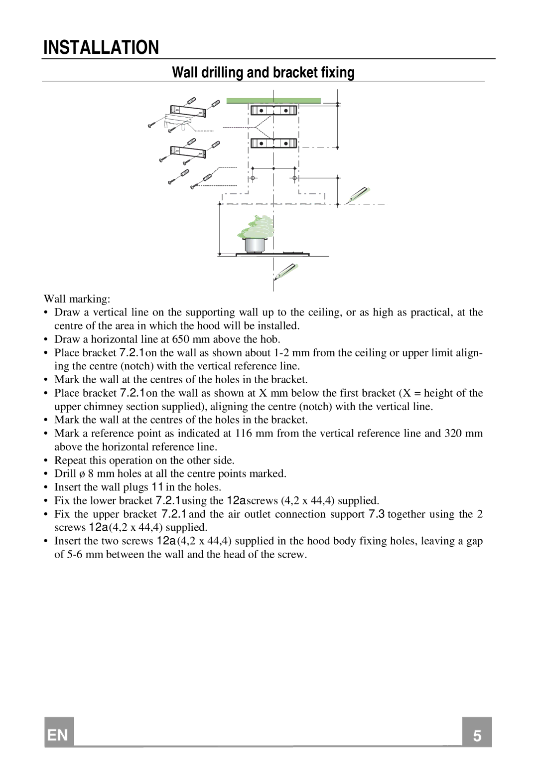 Franke Consumer Products FCR 903 manual Installation, Wall drilling and bracket fixing 