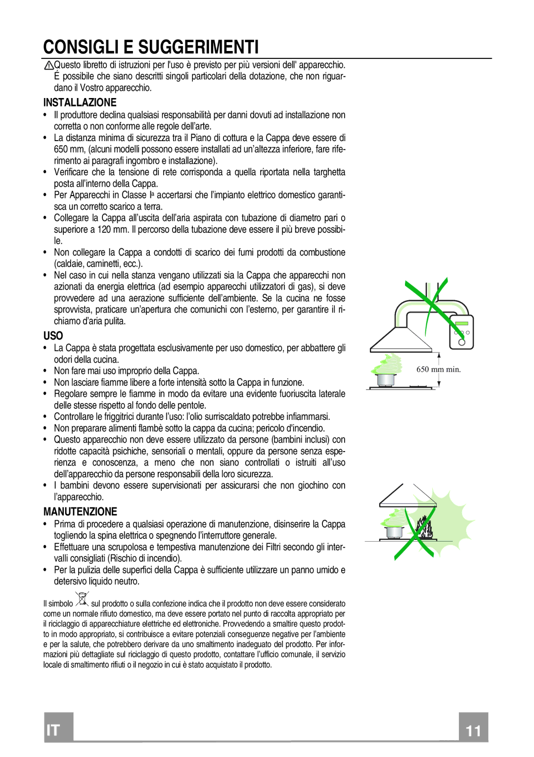 Franke Consumer Products FCR 908 TC manual Consigli E Suggerimenti, Installazione, Uso, Manutenzione 