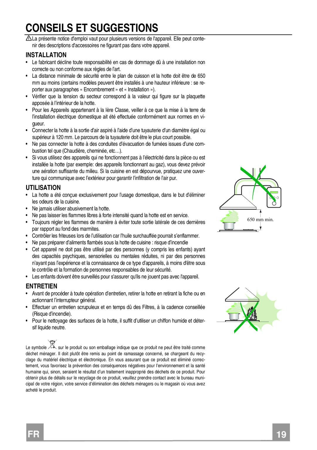 Franke Consumer Products FCR 908 TC manual Conseils ET Suggestions, Utilisation, Entretien 