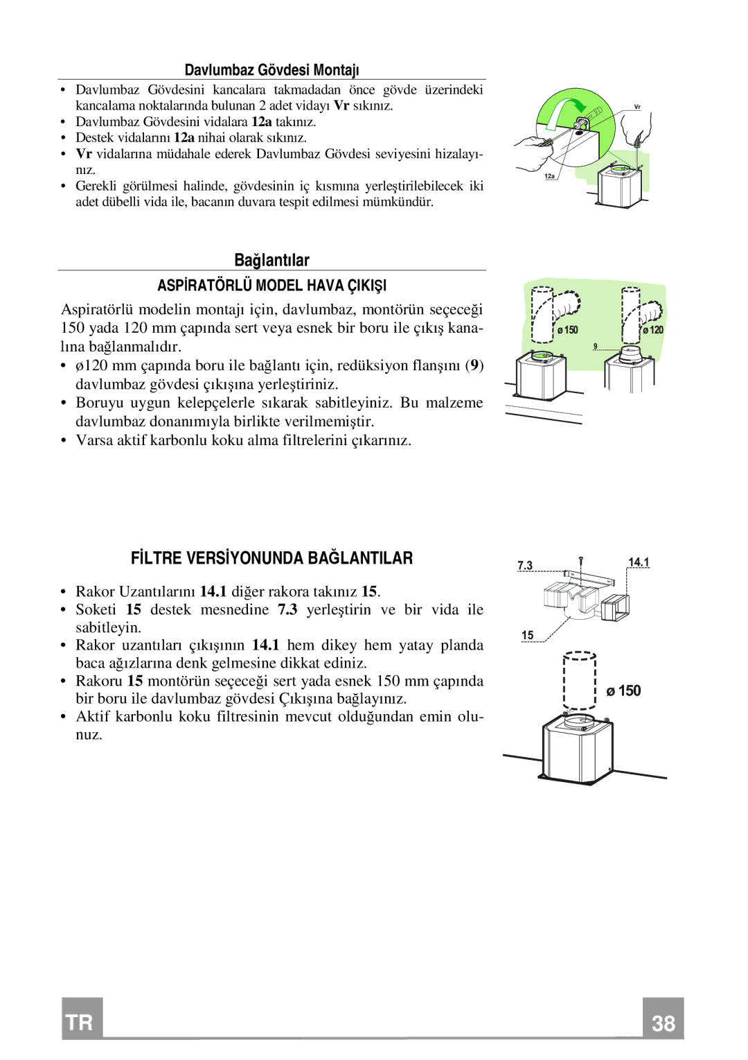 Franke Consumer Products FCR 908 TC manual Bağlantılar, Aspİratörlü Model Hava Çikişi 