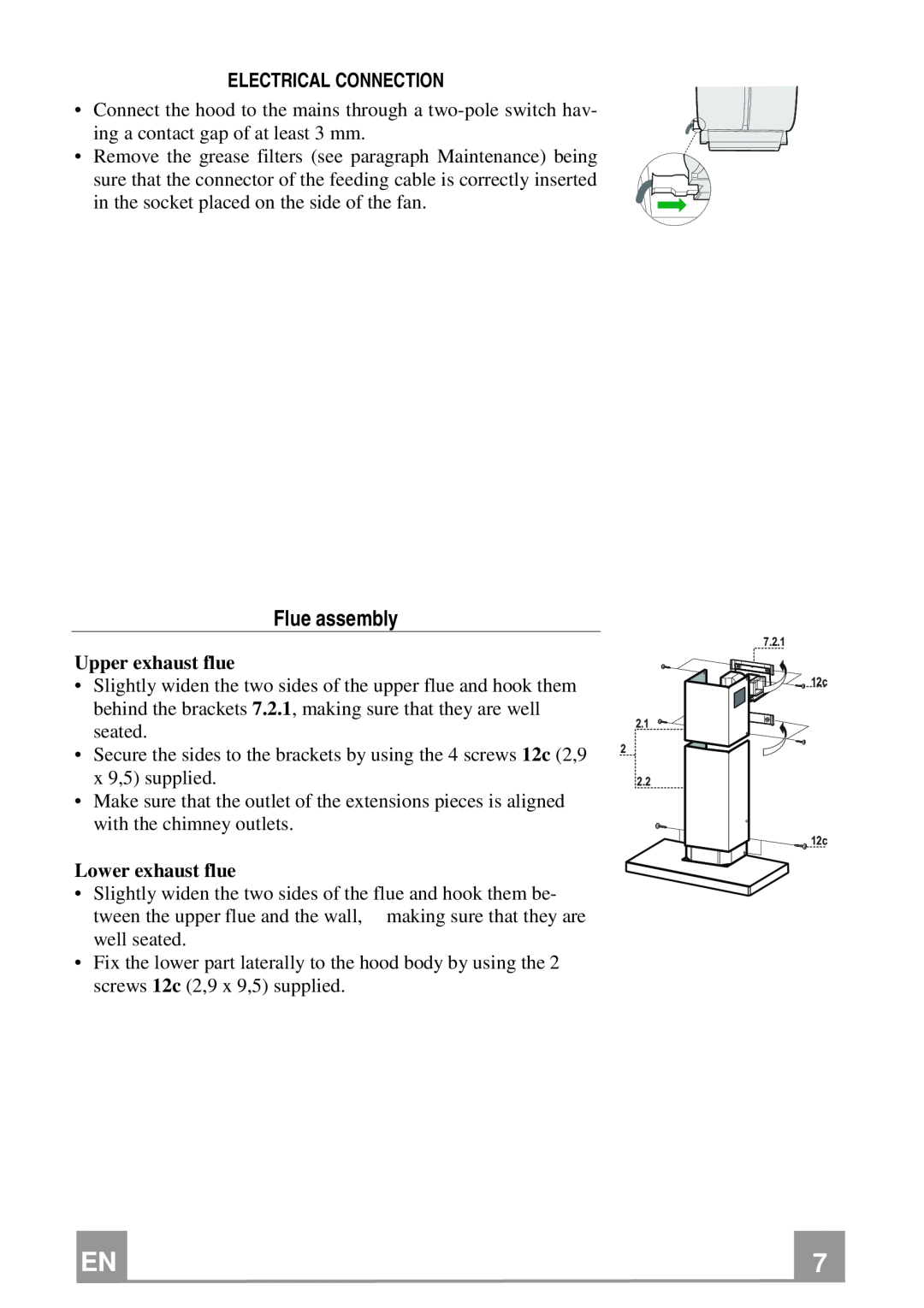 Franke Consumer Products FCR 908 TC manual Flue assembly, Upper exhaust flue, Lower exhaust flue 