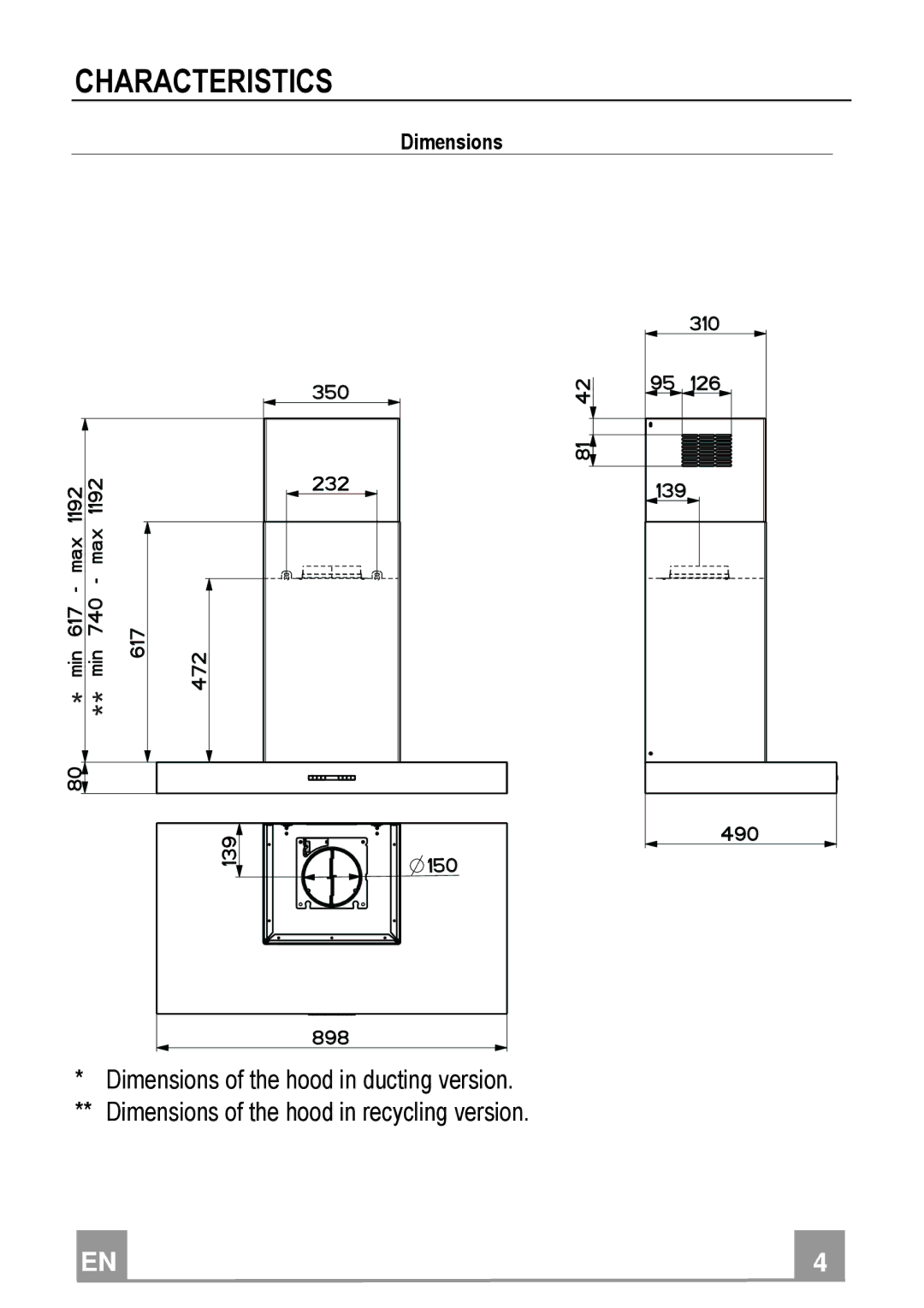 Franke Consumer Products FDB 9078 SIL-K manual Characteristics, Dimensions 