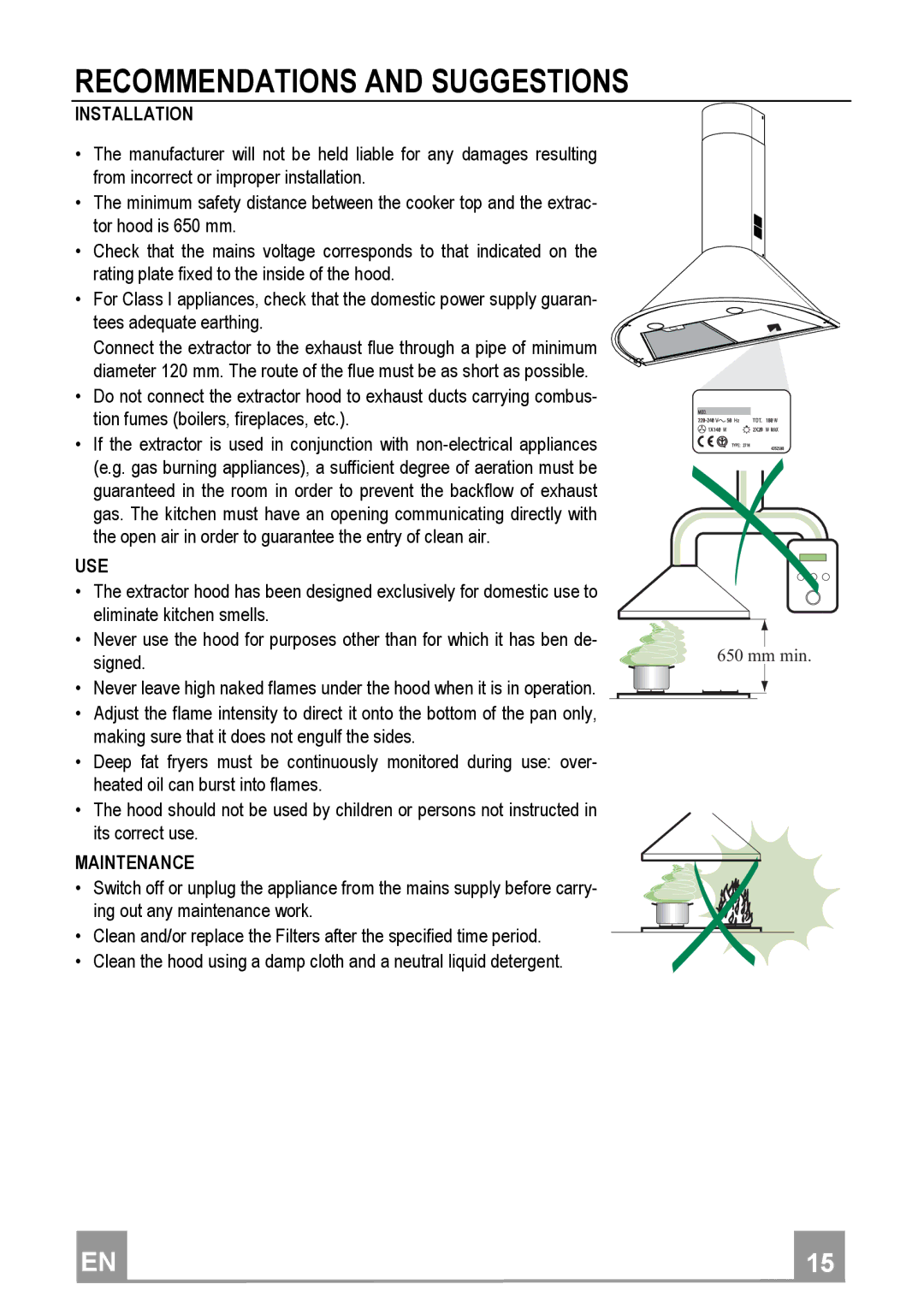 Franke Consumer Products FDC 602, FDC 902 manual Recommendationsandsuggestions, Installation, Use, Maintenance 