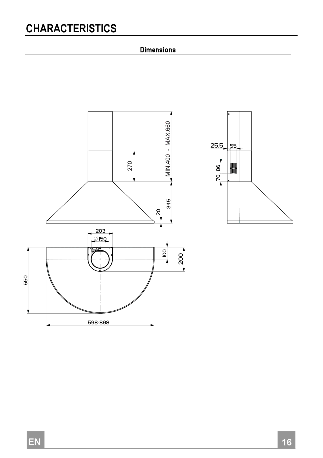 Franke Consumer Products FDC 902, FDC 602 manual Characteristics, Dimensions 