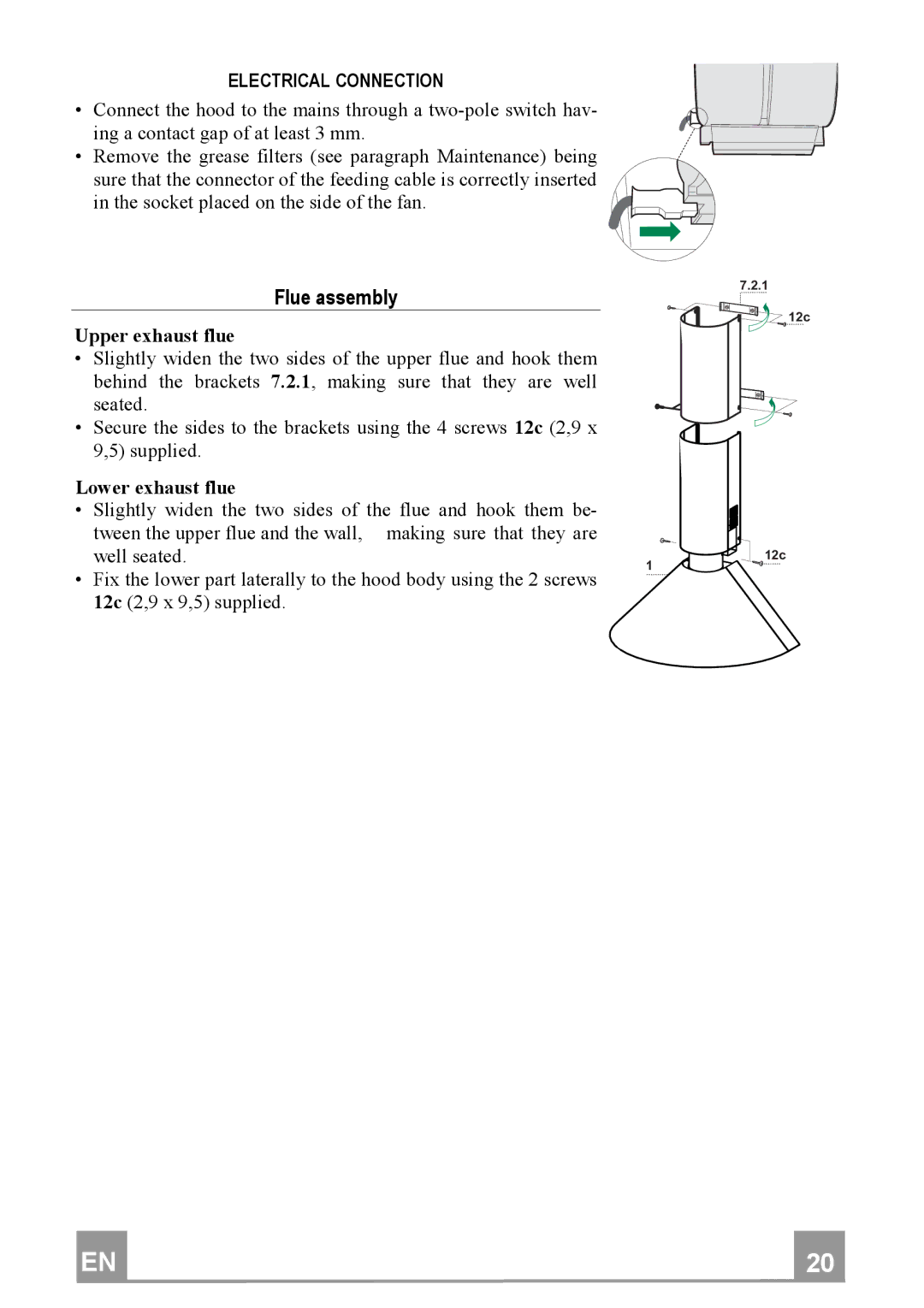 Franke Consumer Products FDC 902, FDC 602 manual Flueassembly, Electricalconnection 