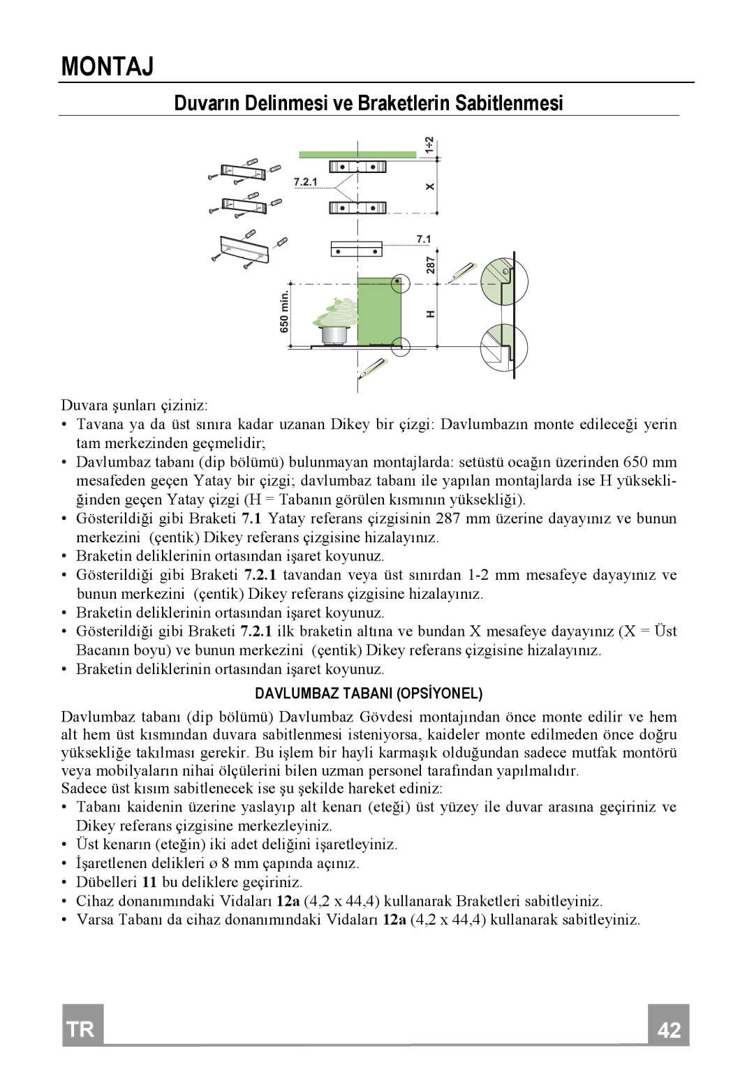 Franke Consumer Products FDC 902, FDC 602 manual Montaj, Davlumbaztabaniopsđyonel 