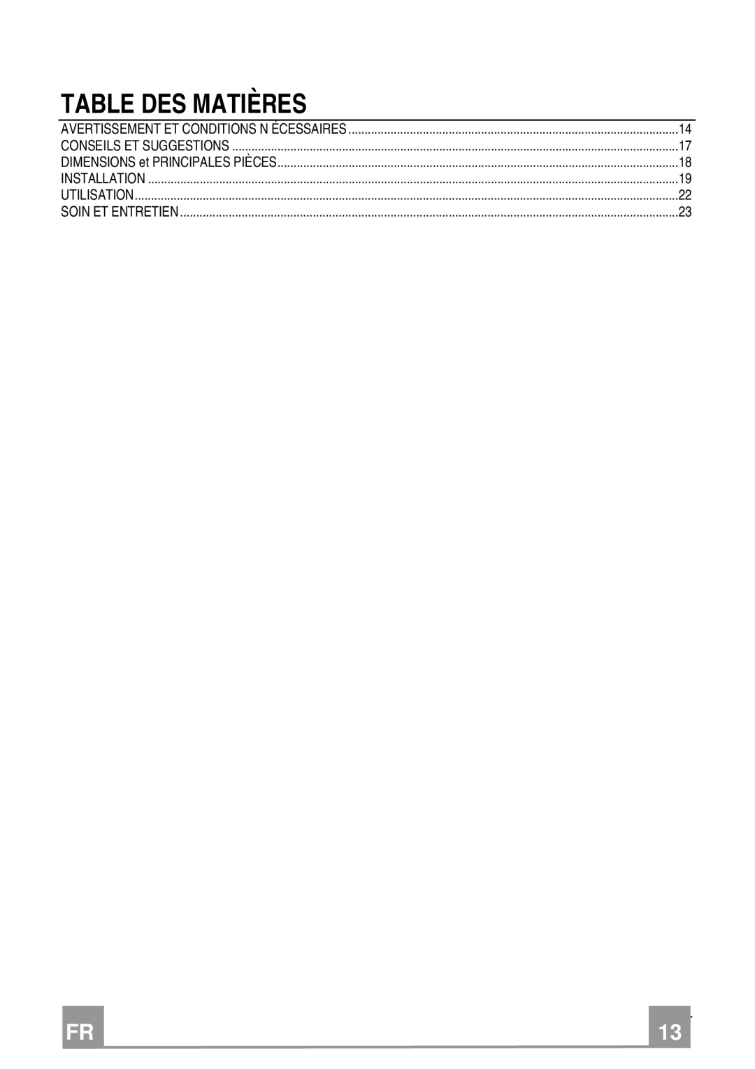 Franke Consumer Products FDF 364 W installation instructions Table DES Matières, 114 