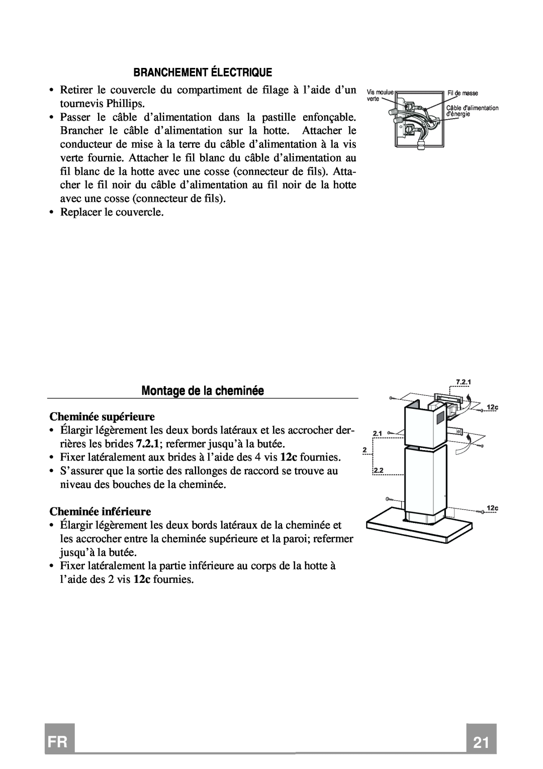 Franke Consumer Products FDF 364 W Montage de la cheminée, Branchement Électrique, Cheminée supérieure 
