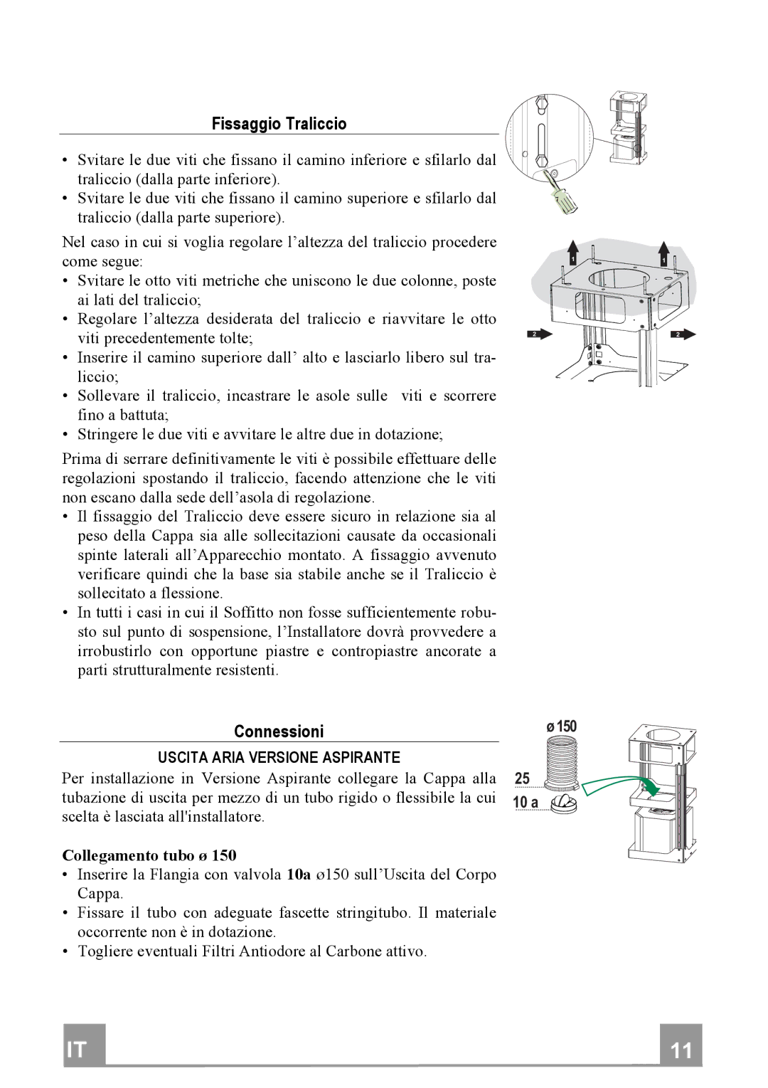 Franke Consumer Products FDF 9044 I manual FissaggioTraliccio, Connessioni, Uscitaariaversioneaspirante 