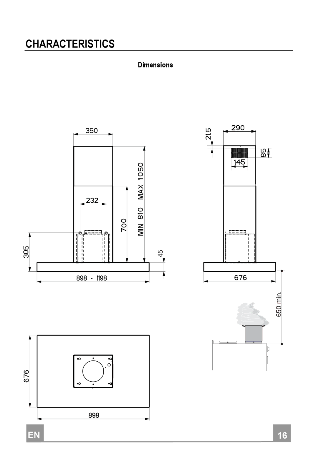 Franke Consumer Products FDF 9044 I manual Characteristics, Dimensions 