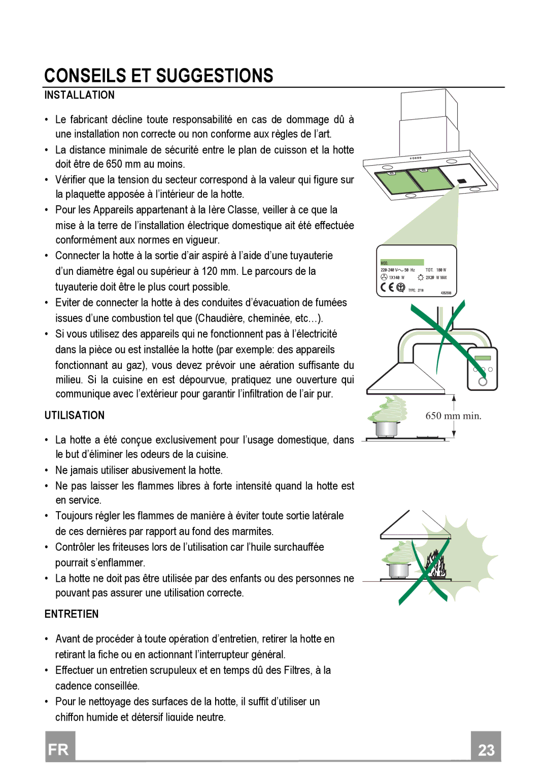 Franke Consumer Products FDF 9044 I manual Conseilsetsuggestions, Utilisation, Entretien 