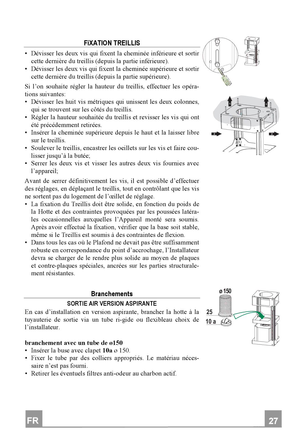 Franke Consumer Products FDF 9044 I manual FiXATIONTREILLIS, Branchements 