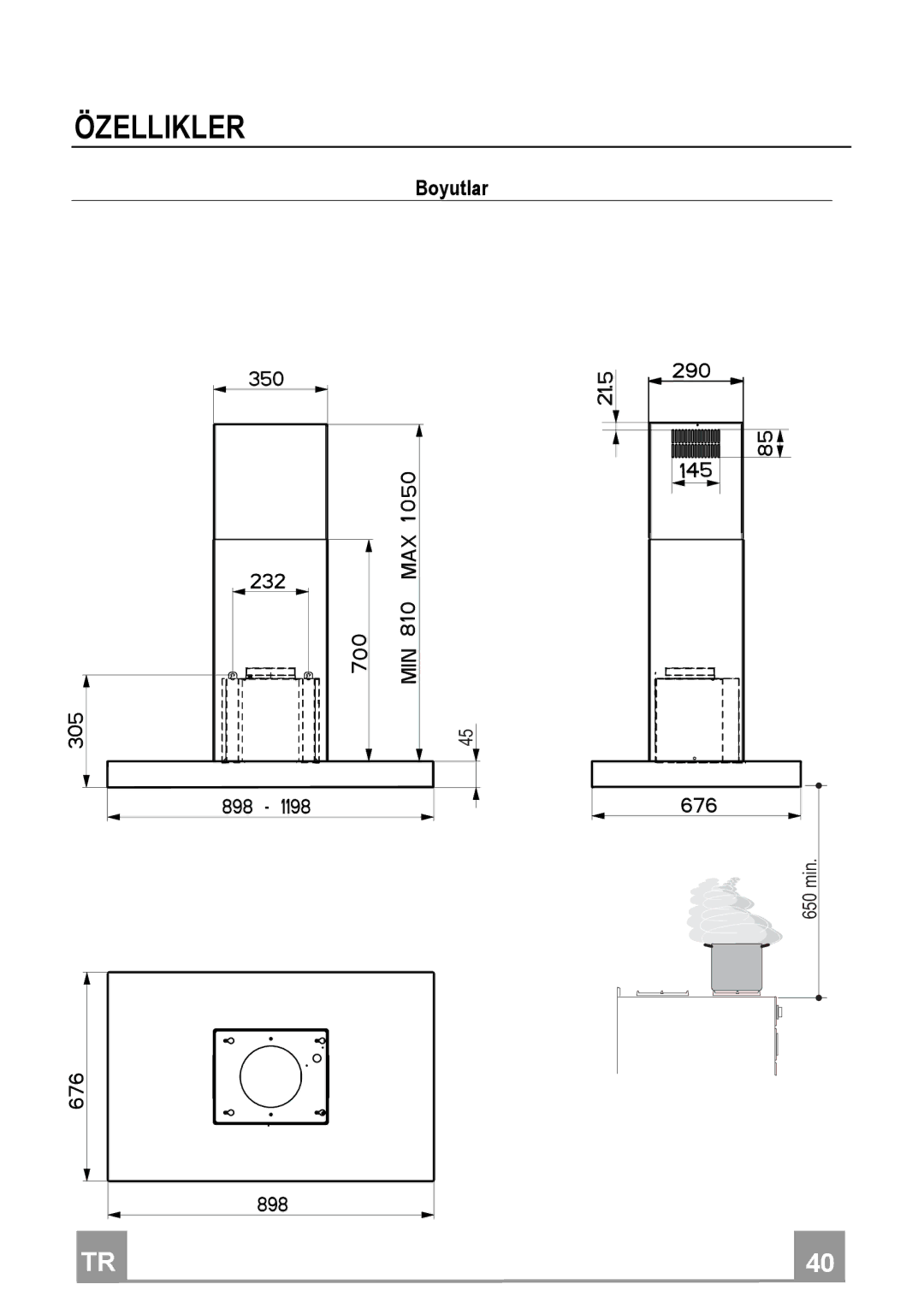 Franke Consumer Products FDF 9044 I manual Özellikler, Boyutlar 