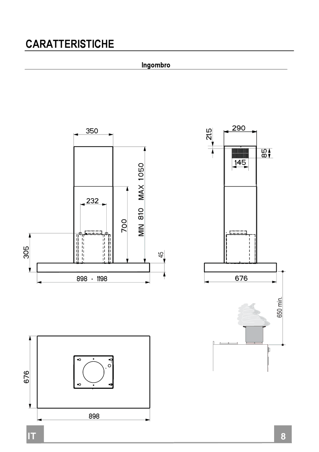 Franke Consumer Products FDF 9044 I manual Caratteristiche, Ingombro, 650 min 