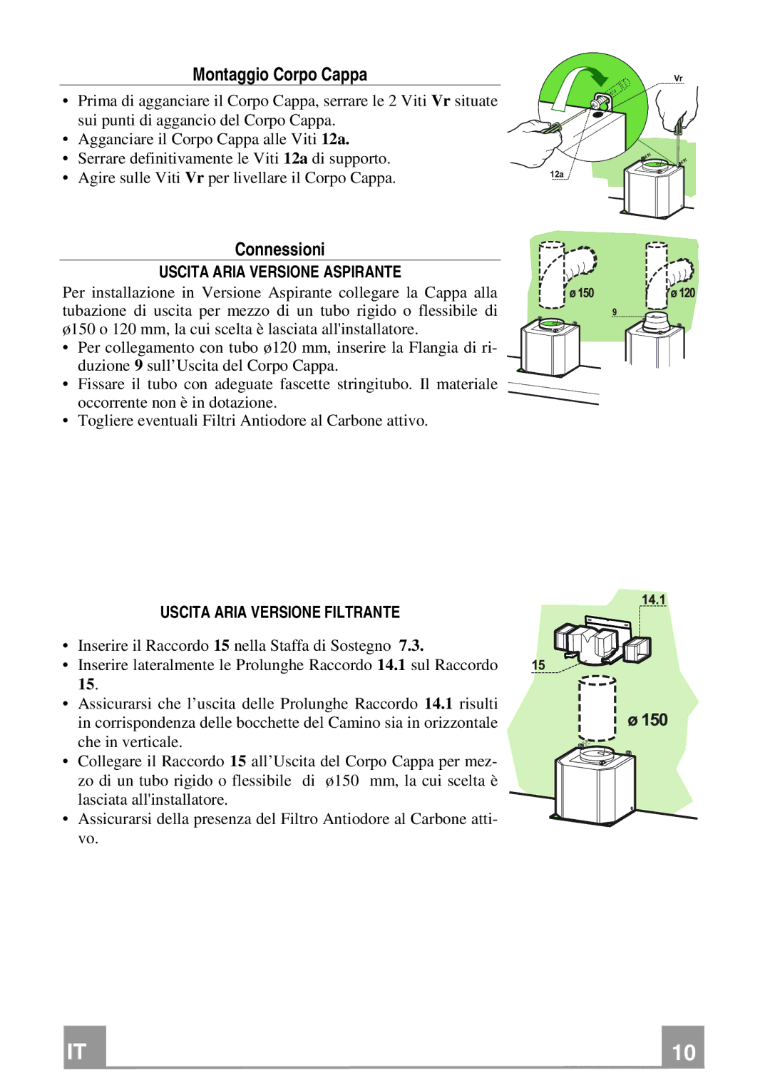 Franke Consumer Products FDF 9046, FDF 6046 manual Uscita Aria Versione Filtrante, 150 