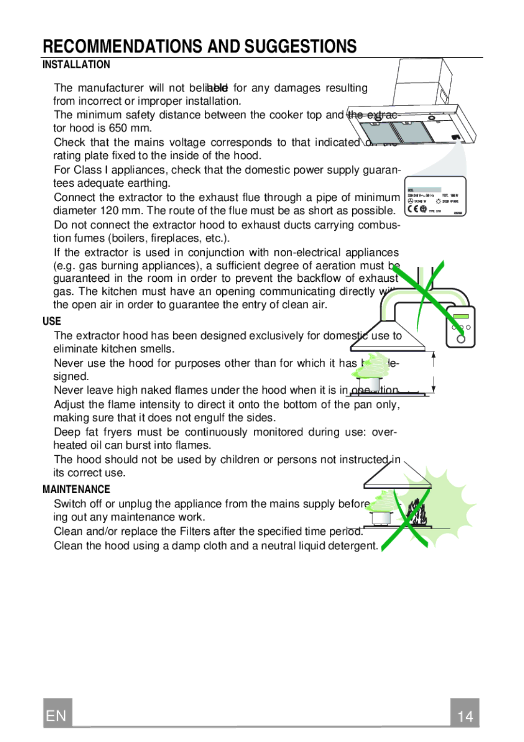 Franke Consumer Products FDF 9046, FDF 6046 manual Recommendations and Suggestions, Installation, Use, Maintenance 