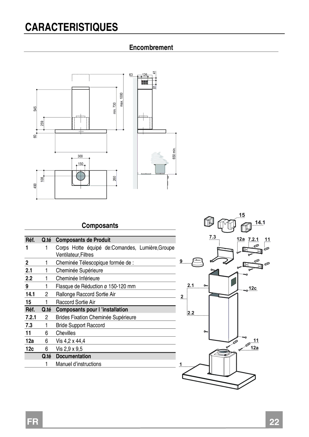 Franke Consumer Products FDF 9046, FDF 6046 manual Caracteristiques, Composants 