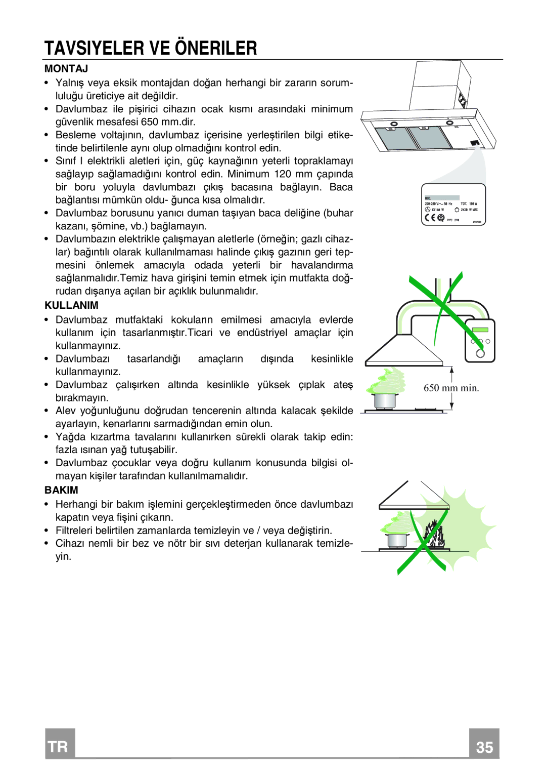 Franke Consumer Products FDF 6046, FDF 9046 manual Tavsiyeler VE Öneriler, Montaj 