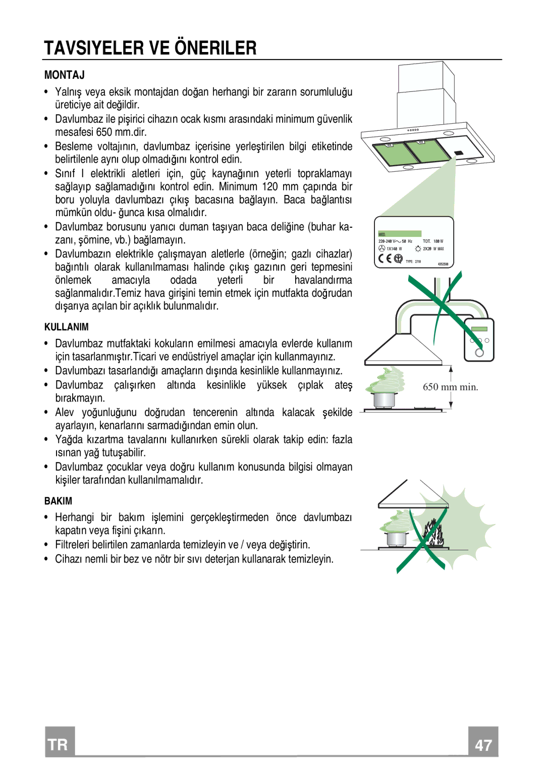 Franke Consumer Products FDF 9174 I manual Tavsiyeler VE Öneriler, Montaj 