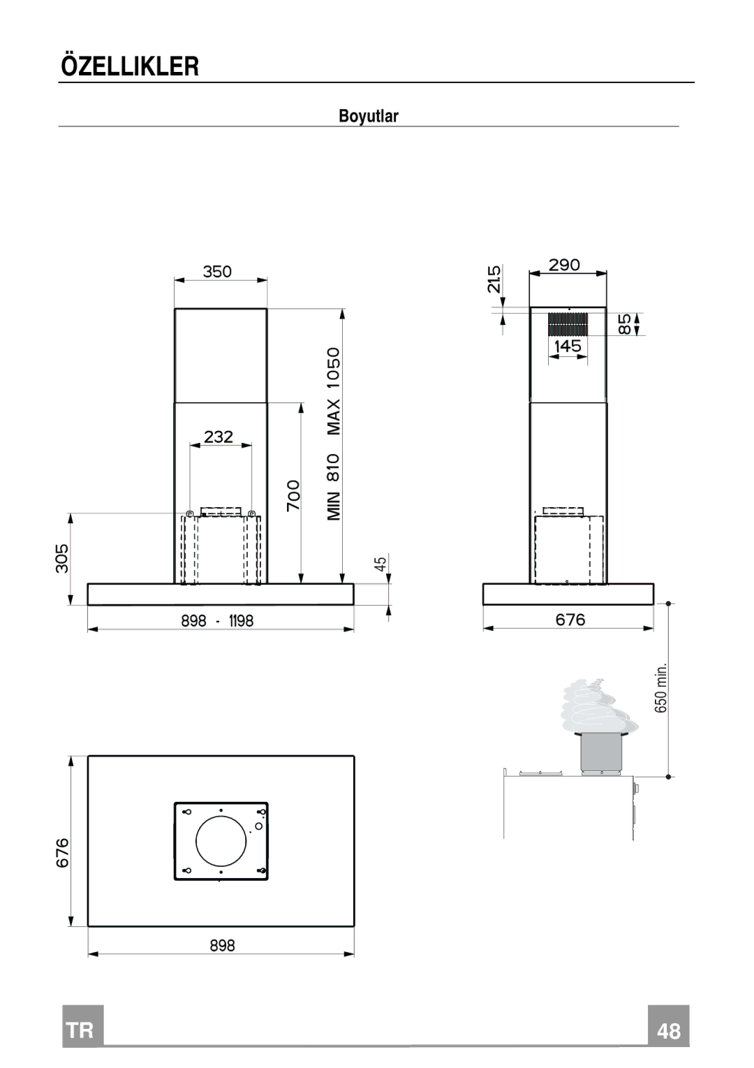 Franke Consumer Products FDF 9174 I manual Özellikler, Boyutlar 