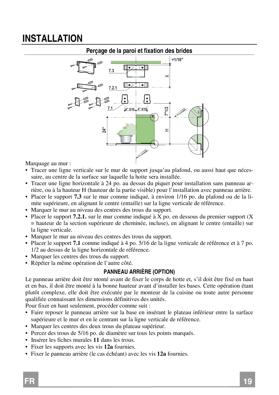 Franke Consumer Products FDL 304 W, FDL 364 W Perçage de la paroi et fixation des brides, Panneau Arrière Option 