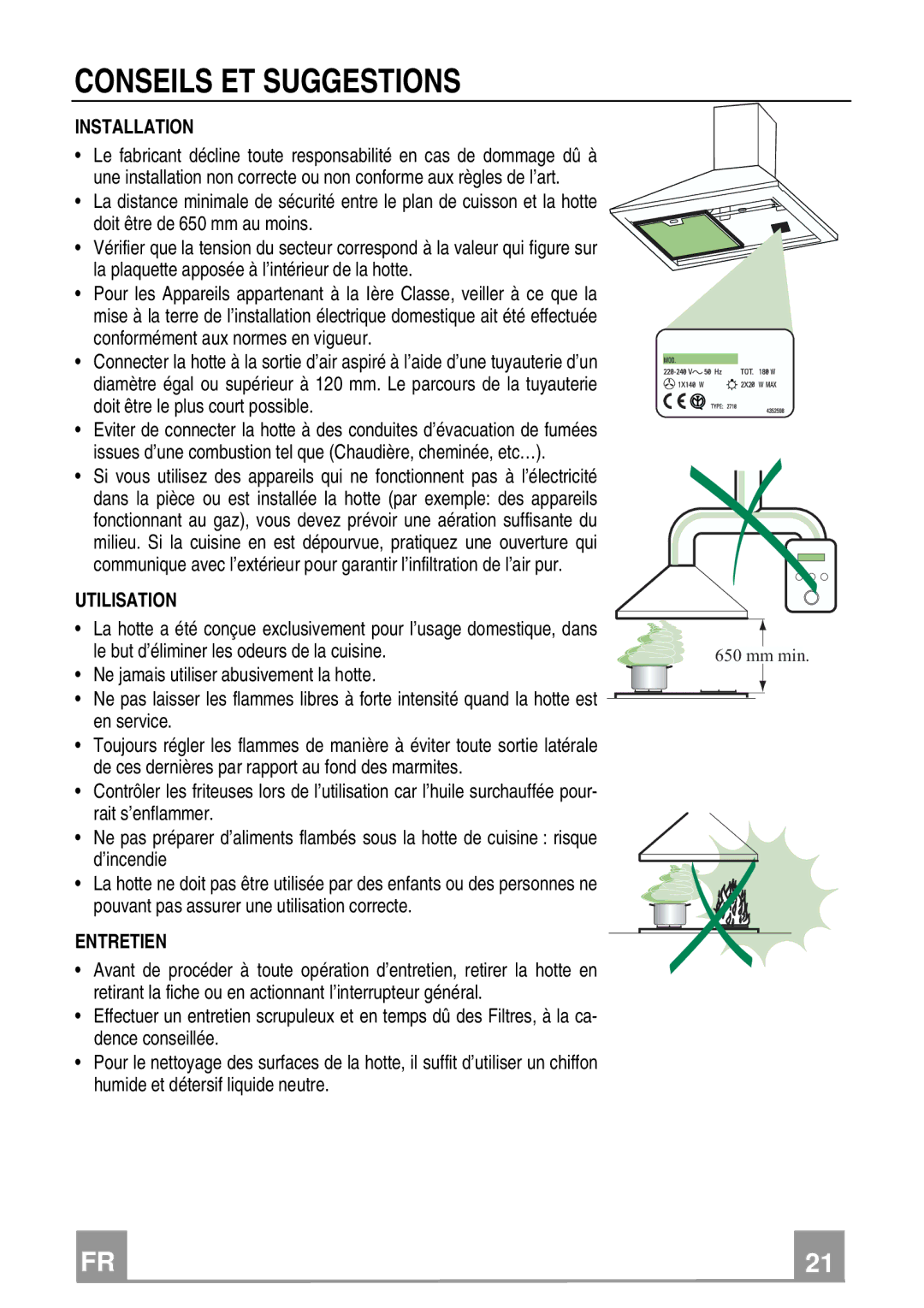 Franke Consumer Products FDL 654, FDL 954 manual Conseils ET Suggestions, Utilisation, Entretien 