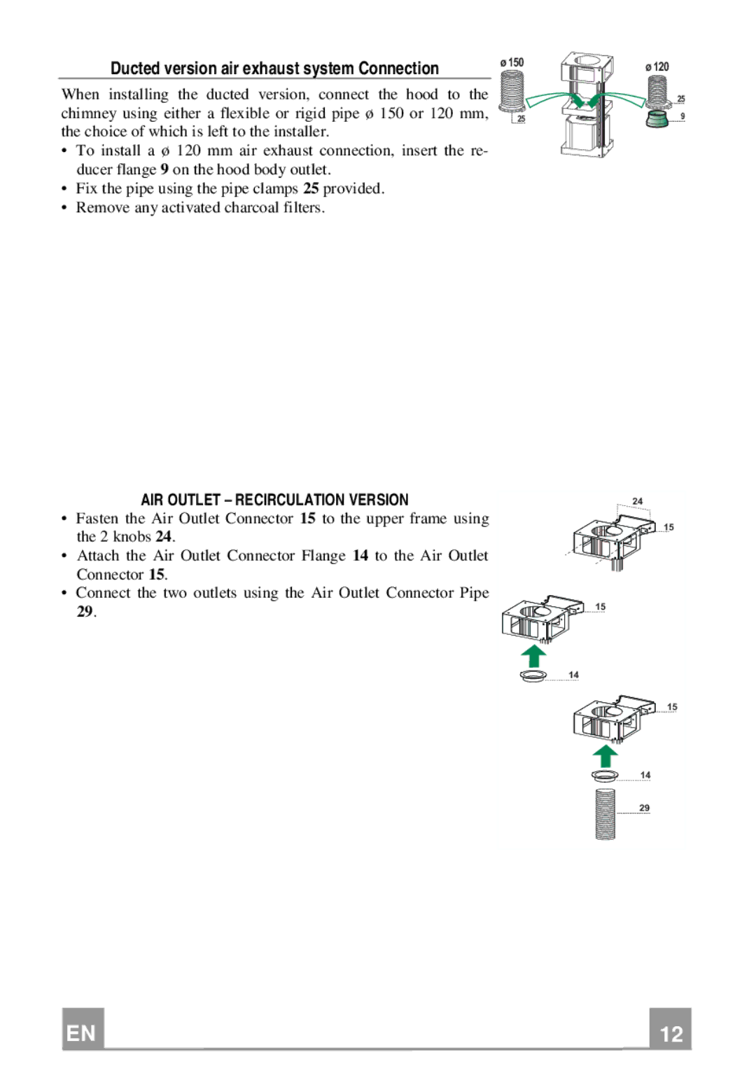 Franke Consumer Products FDMO 607 I manual Ducted version air exhaust system Connection, AIR Outlet Recirculation Version 