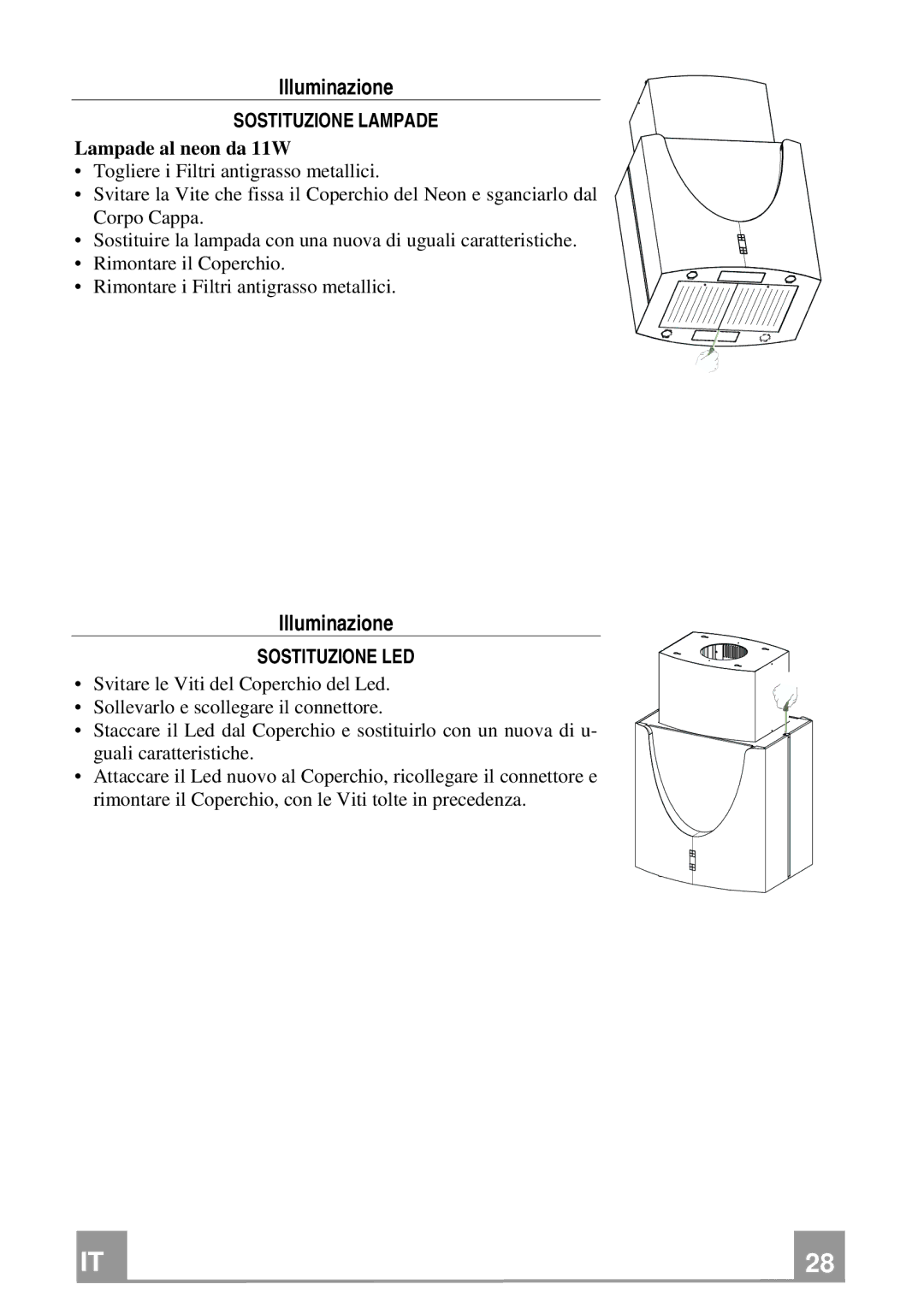 Franke Consumer Products FDMO 607 I manual Lampade al neon da 11W, Sostituzione LED 