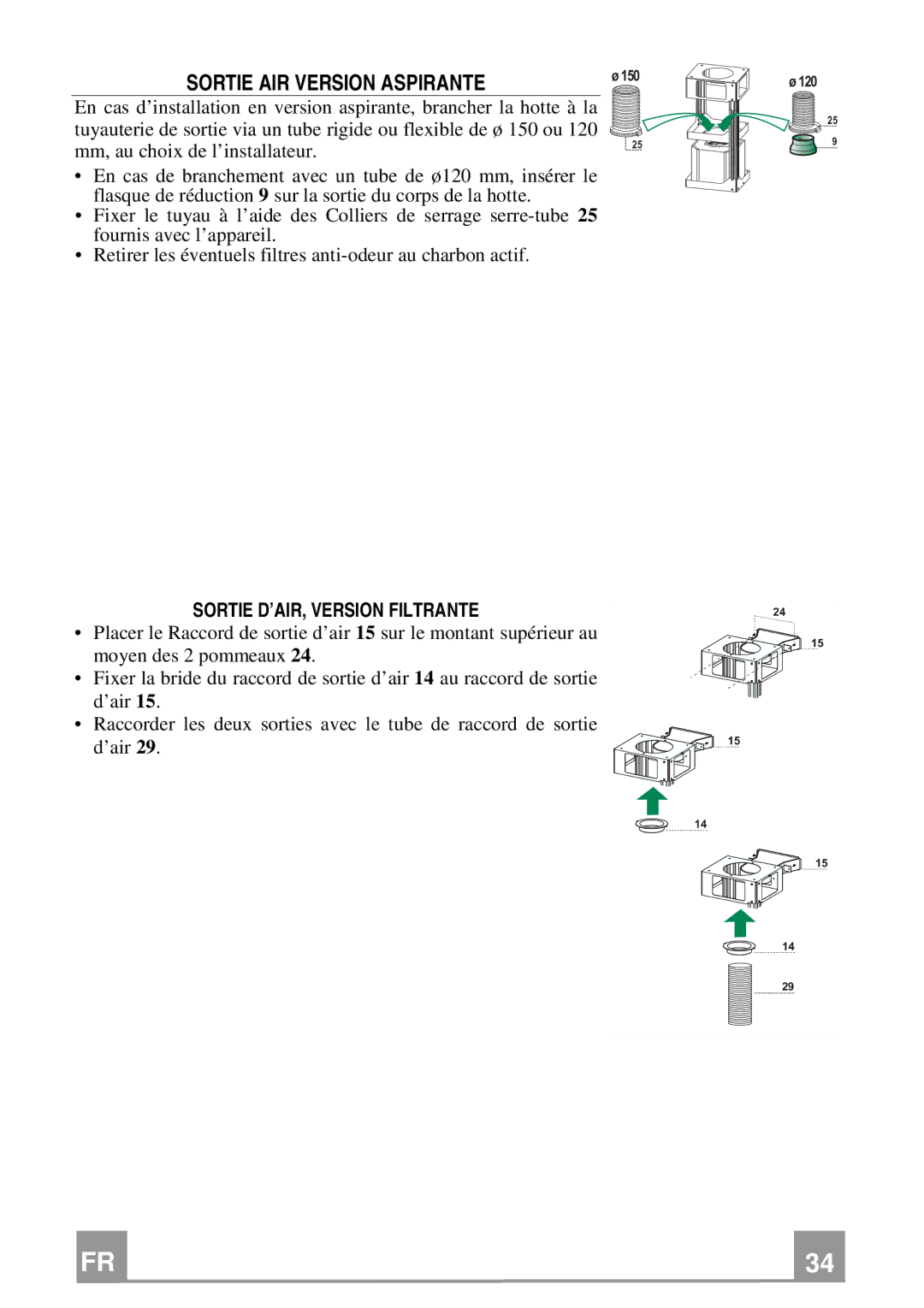 Franke Consumer Products FDMO 607 I manual Sortie AIR Version Aspirante, Sortie D’AIR, Version Filtrante 