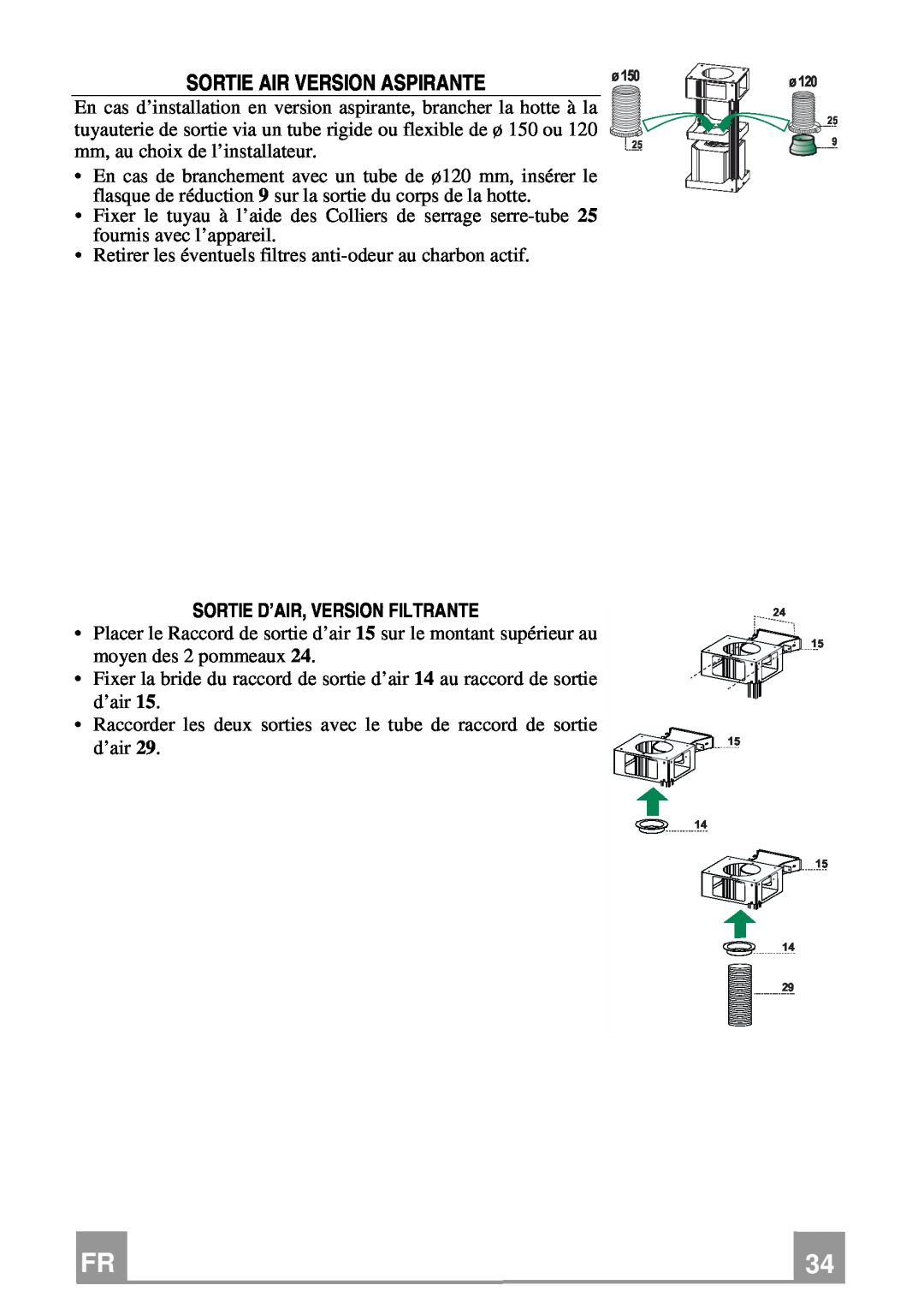 Franke Consumer Products FDMO 607 I manual Sortie Air Version Aspirante, Sortie D’Air, Version Filtrante 