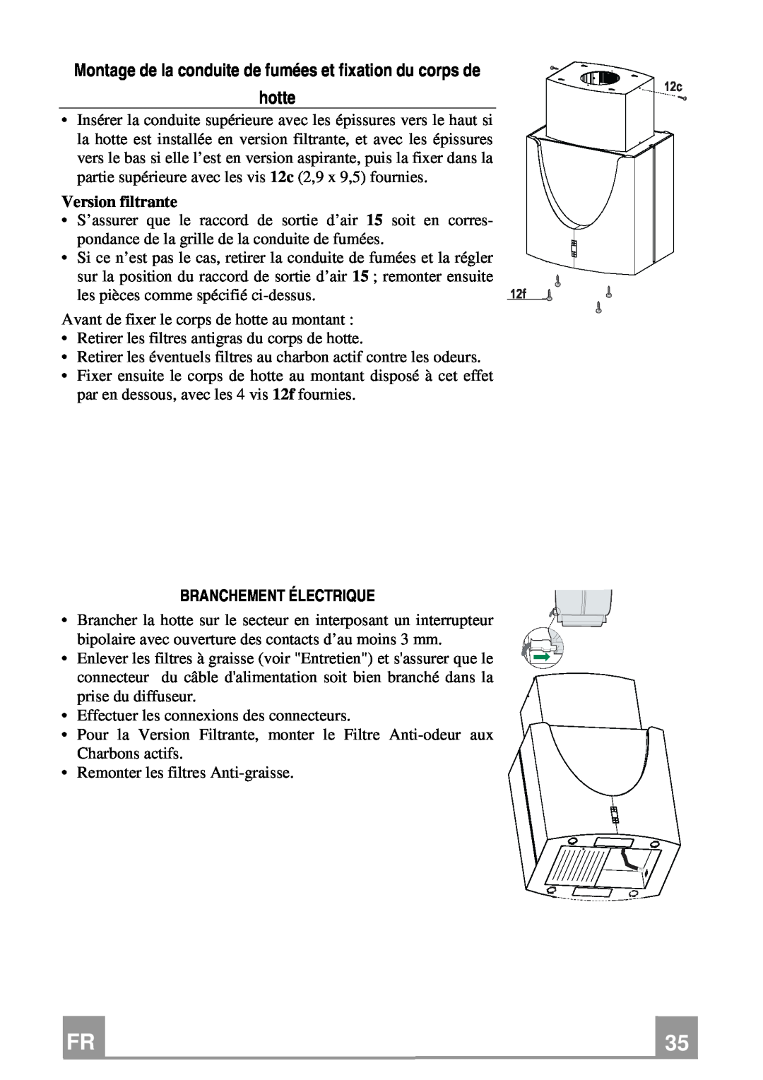 Franke Consumer Products FDMO 607 I manual hotte, Version filtrante, Branchement Électrique 