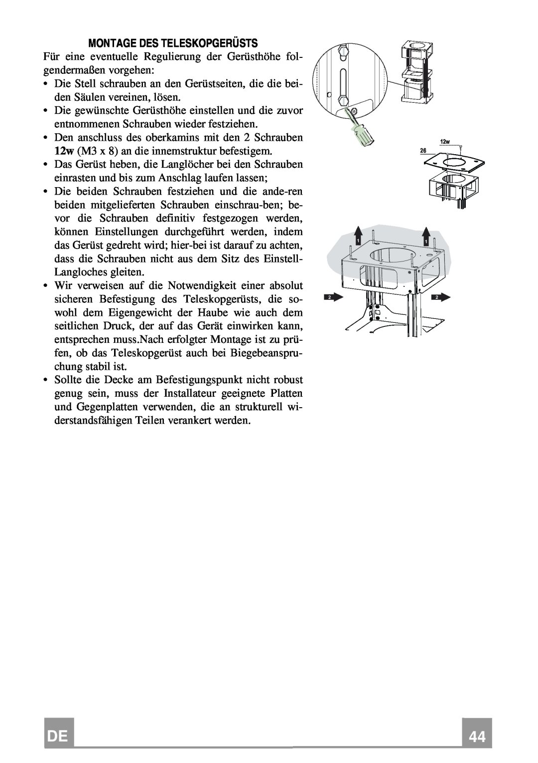 Franke Consumer Products FDMO 607 I manual Montage Des Teleskopgerüsts 