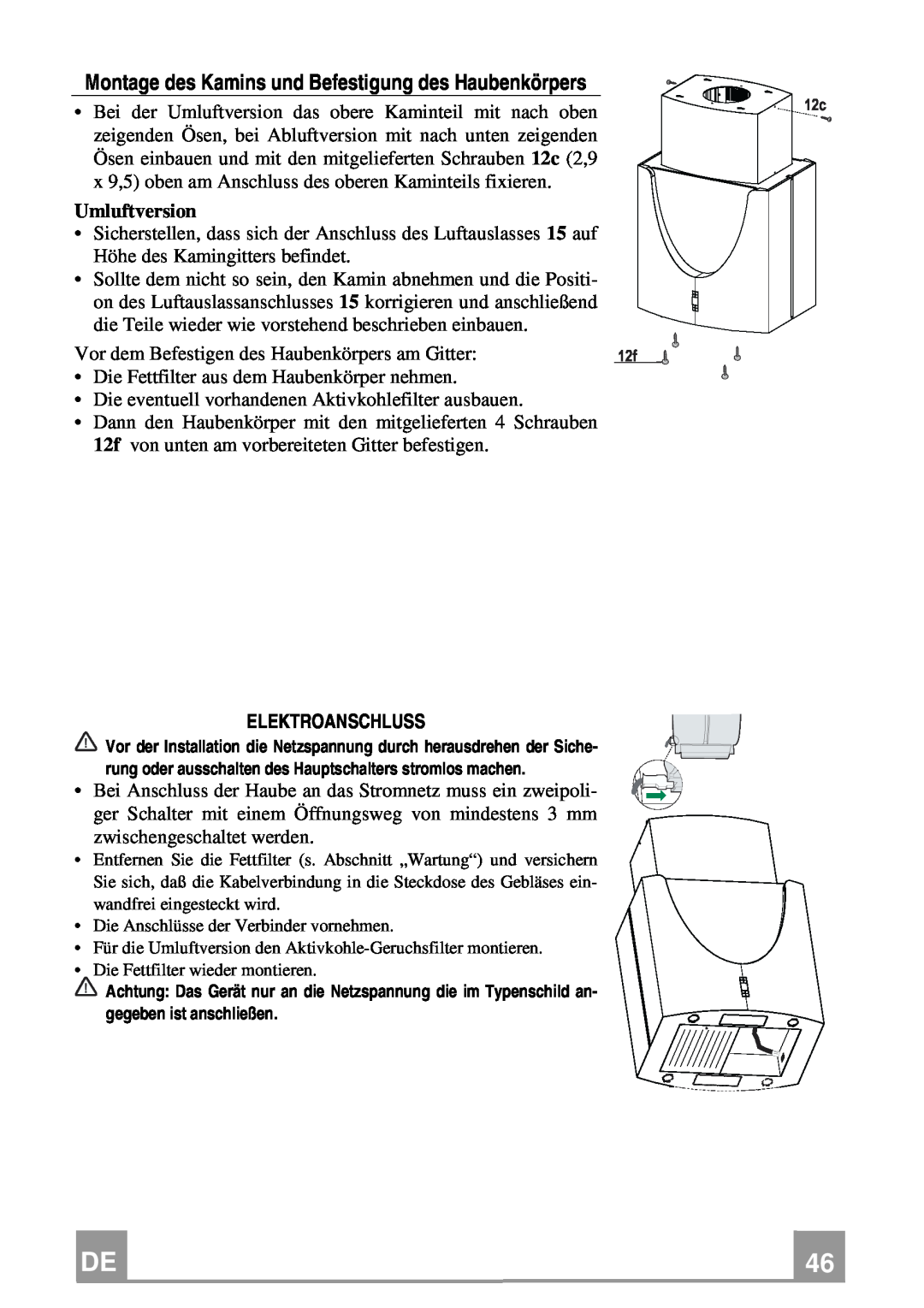 Franke Consumer Products FDMO 607 I manual Umluftversion, Elektroanschluss 