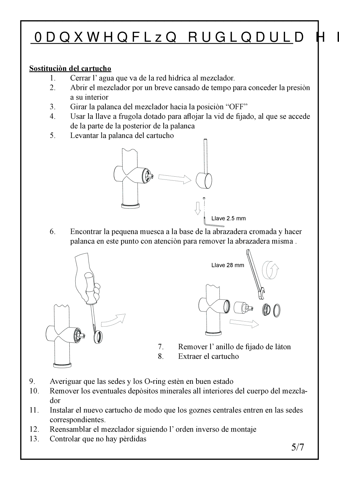 Franke Consumer Products FF 1800 manual Manutenciòn ordinaria e investiga averìas, Sostituciòn del cartucho 