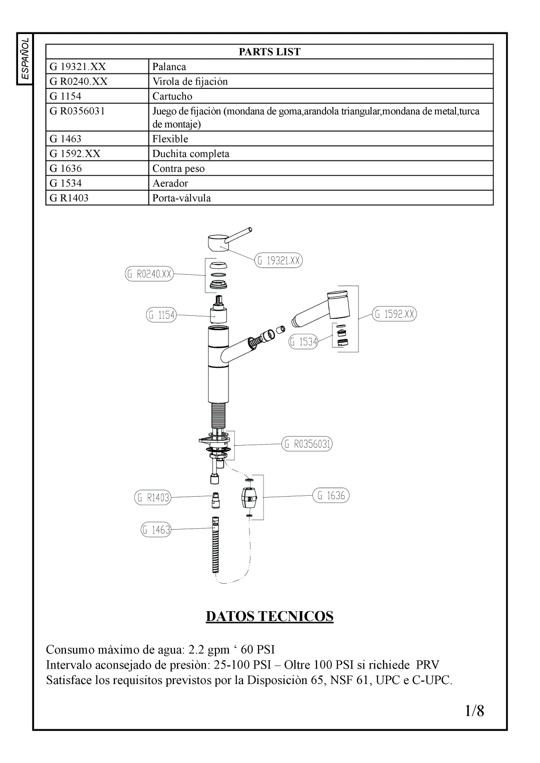 Franke Consumer Products FF-2000 manual Datos Tecnicos 