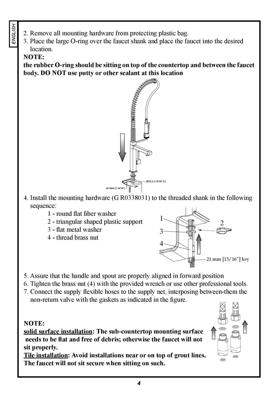 Franke Consumer Products FFP 1000 manual 21 mm 13/16 key 